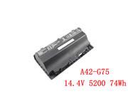  ASUS A42-G75 A42G75 バッテリー, Li-ion 14.4V 5200mAh, 74Wh  NAA42G755200B8