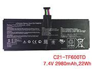  ASUS C21-TF600TD バッテリー, Li-Polymer 7.4V 2980mAh, 22Wh  NASC21TF600TD22WHB2