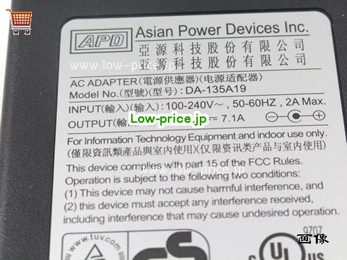 画像 3 APD APD  19V 7.1A ラップトップACアダプター APD19V7.1A135W-5.5x2.5mm 