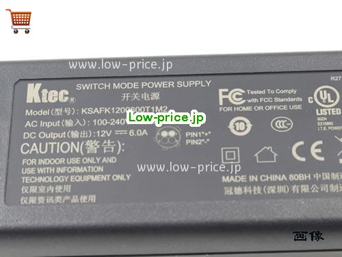 画像 3 KTEC KTEC KSAFK1200600T1M2 ACアダプター, 12V 6A KSAFK1200600T1M2 ラップトップACアダプター KTEC12V6A72W-2pin 
