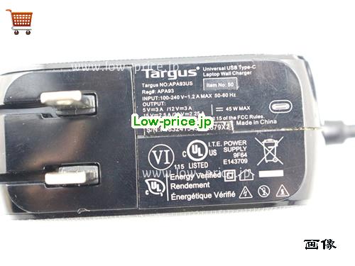 画像 3 TARGUS TARGUS APA93 ACアダプター, 20V 2.25A APA93 ラップトップACアダプター TARGUS20V2.25A45W-US 
